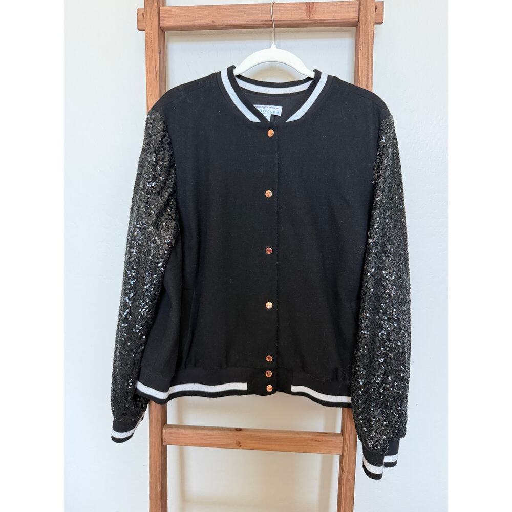 Ashley Nell Tipton Boutique+ | Black Sequin Sleeve Bomber Jacket | 2X